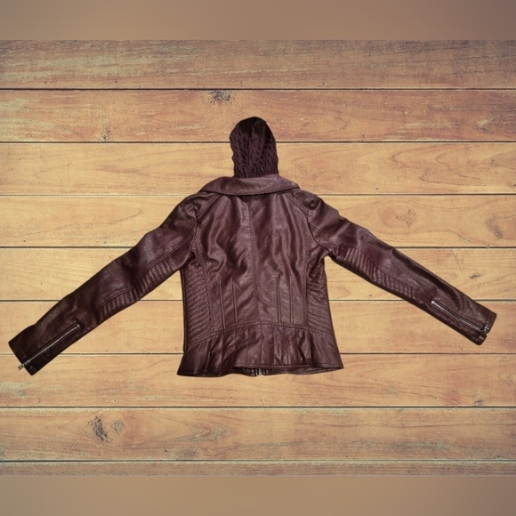 Guess x Wilson's Leather Women's Burgundy Cable-Knit Faux-Leather Jacket S - Picture 5 of 16